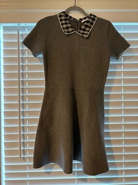 Zara Grey Dress with Black-and-White Check Collar